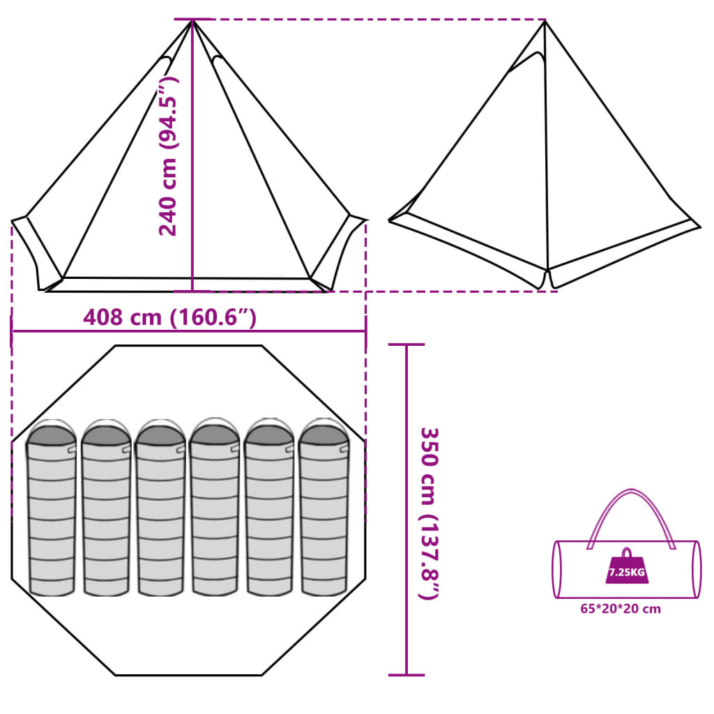 vidaXL Tente familiale tipi 6 personnes bleu imperméable