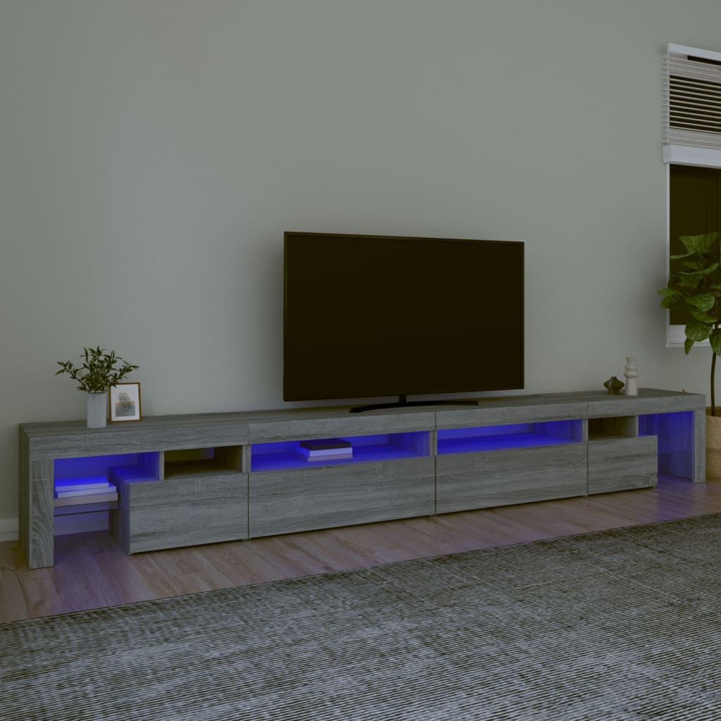 vidaXL Meuble TV avec lumières LED Sonoma gris 290x36,5x40 cm