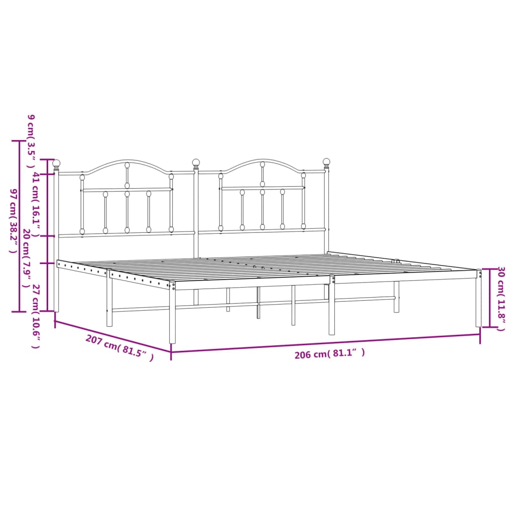 vidaXL Cadre de lit métal sans matelas avec tête de lit noir 200x200cm