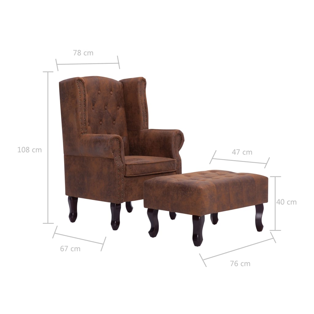 vidaXL Fauteuil Chesterfield et repose-pieds Marron Similicuir daim