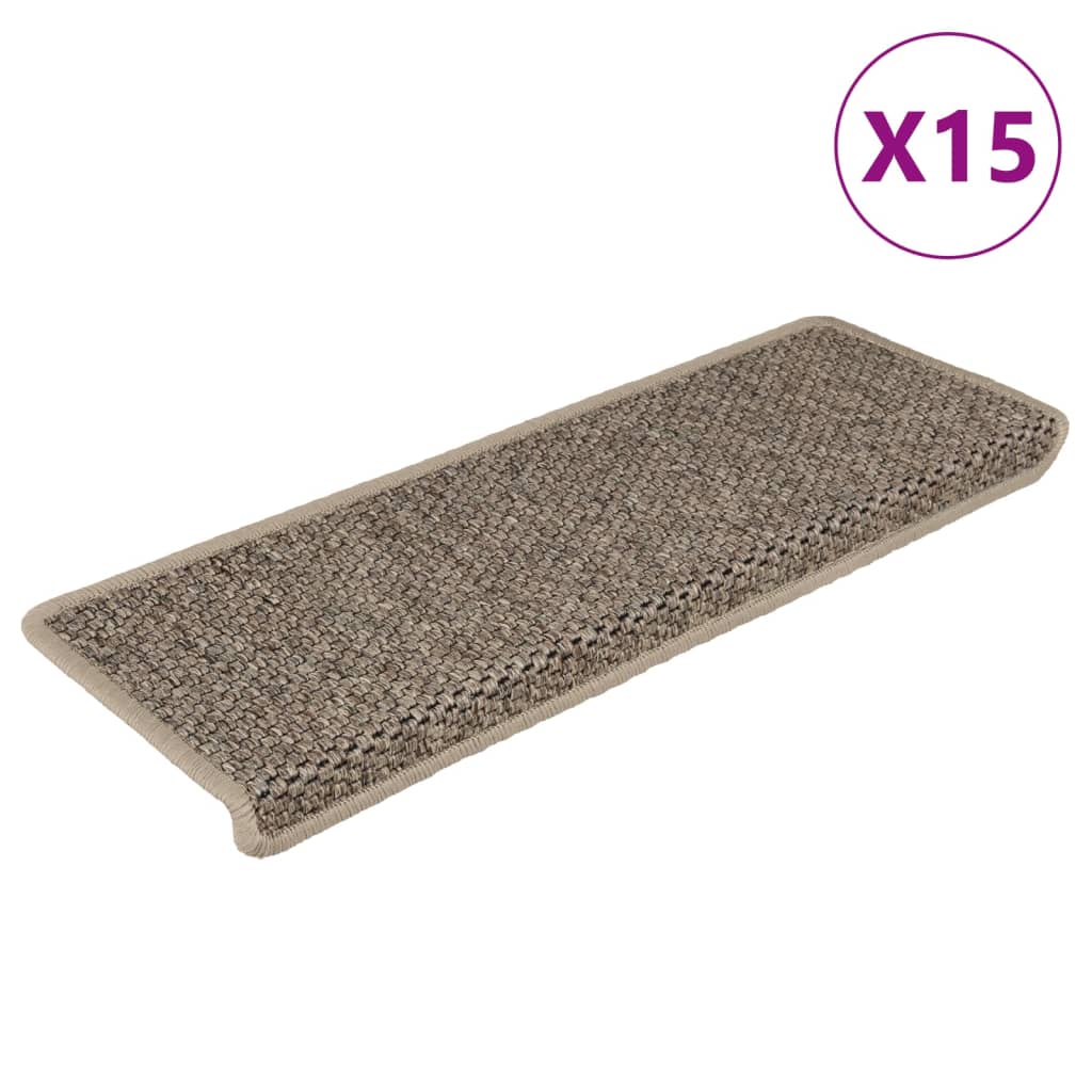 vidaXL Tapis d'escalier autocollants 15 pcs 65x21x4 cm Beige foncé