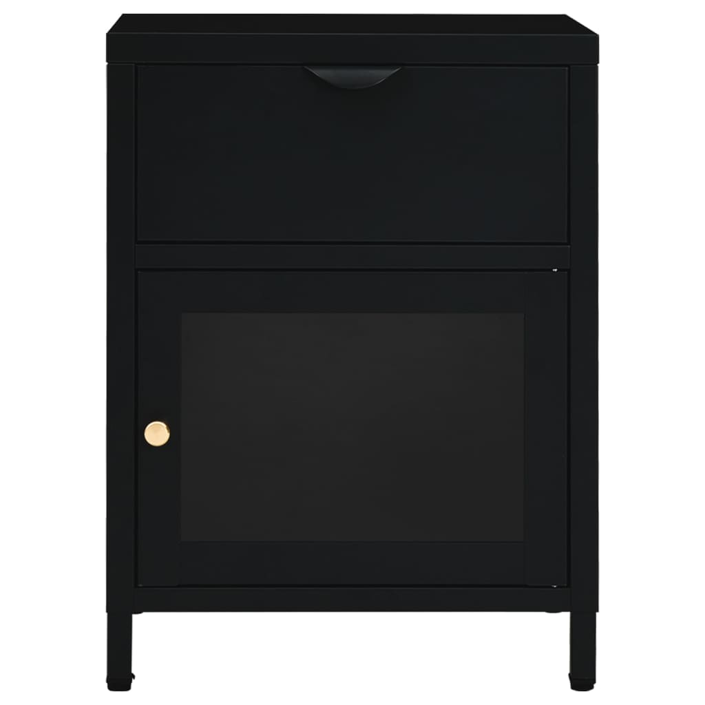 vidaXL Table de chevet Noir 40x30x54,5 cm Acier et verre