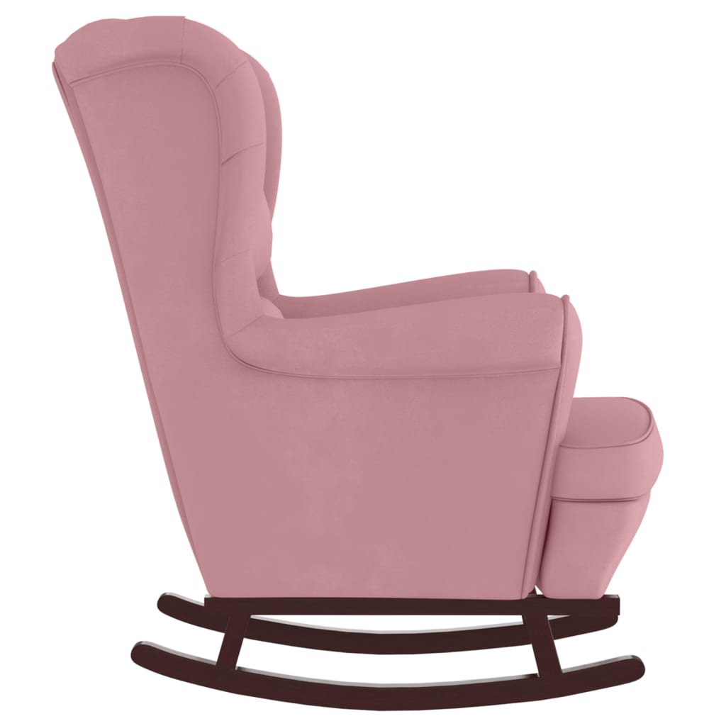 vidaXL Chaise à bascule avec pieds en bois et tabouret Rose Velours