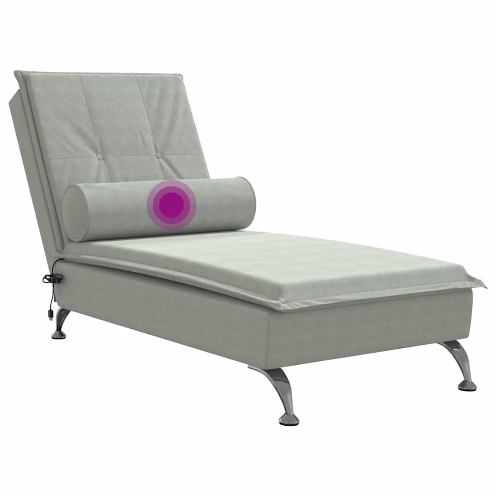 vidaXL Chaise longue de massage avec traversin gris clair velours