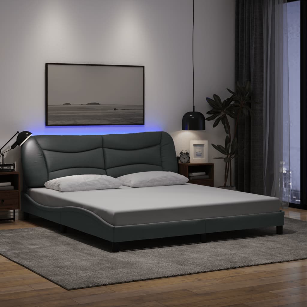 vidaXL Cadre de lit avec lumières LED gris clair 180x200 cm tissu