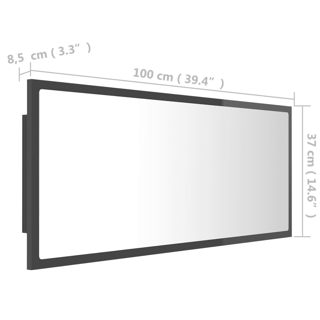 vidaXL Miroir LED salle de bain Gris brillant 100x8,5x37 cm Acrylique