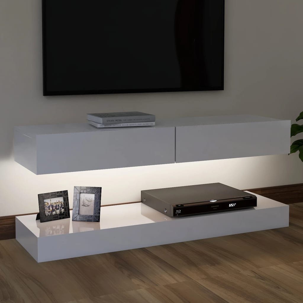 vidaXL Meuble TV avec lumières LED Blanc brillant 120x35 cm