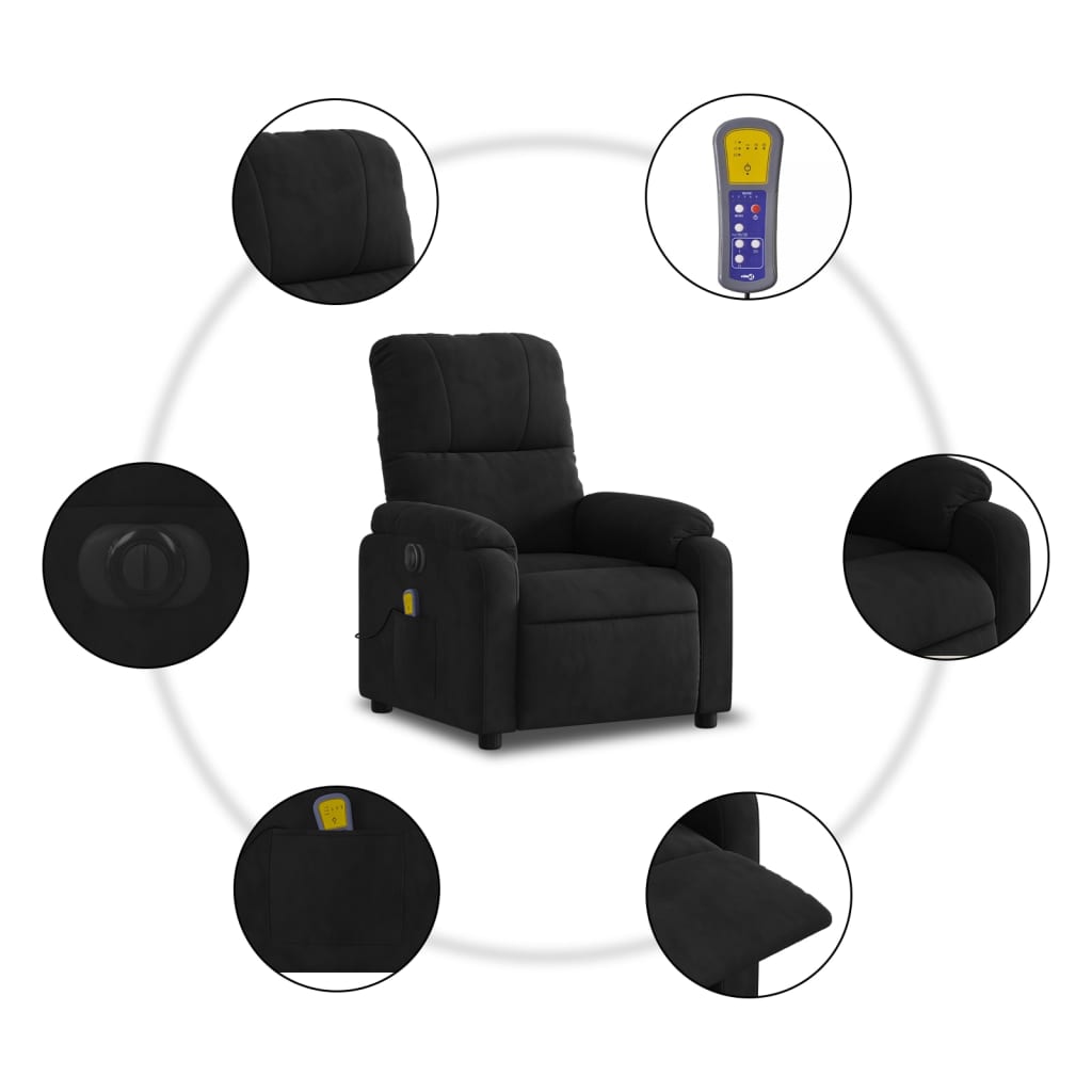 vidaXL Fauteuil inclinable de massage électrique noir tissu microfibre