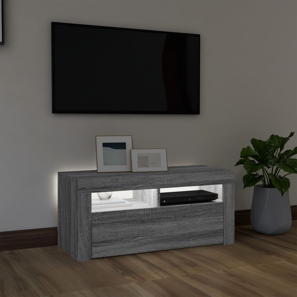 vidaXL Meuble TV avec lumières LED Sonoma gris 90x35x40 cm