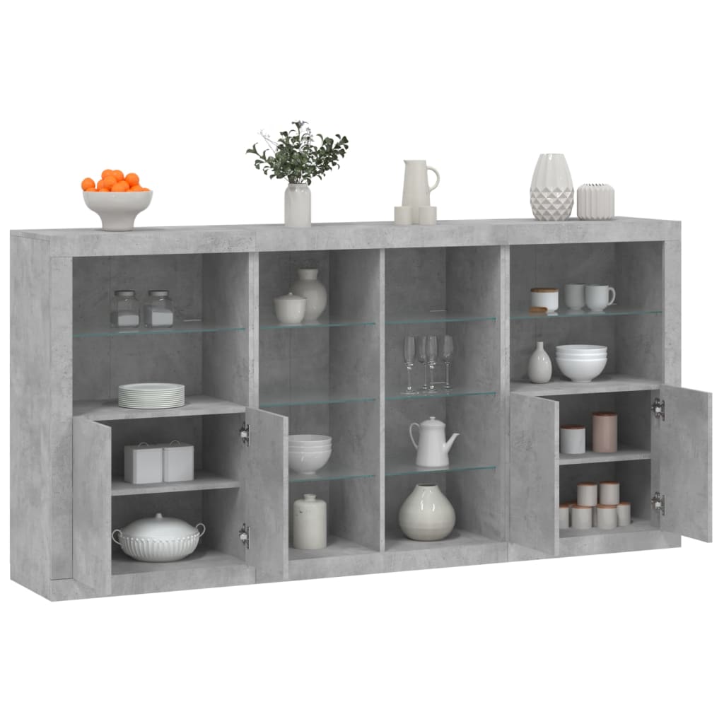 vidaXL Buffet avec lumières LED gris béton 202x37x100 cm