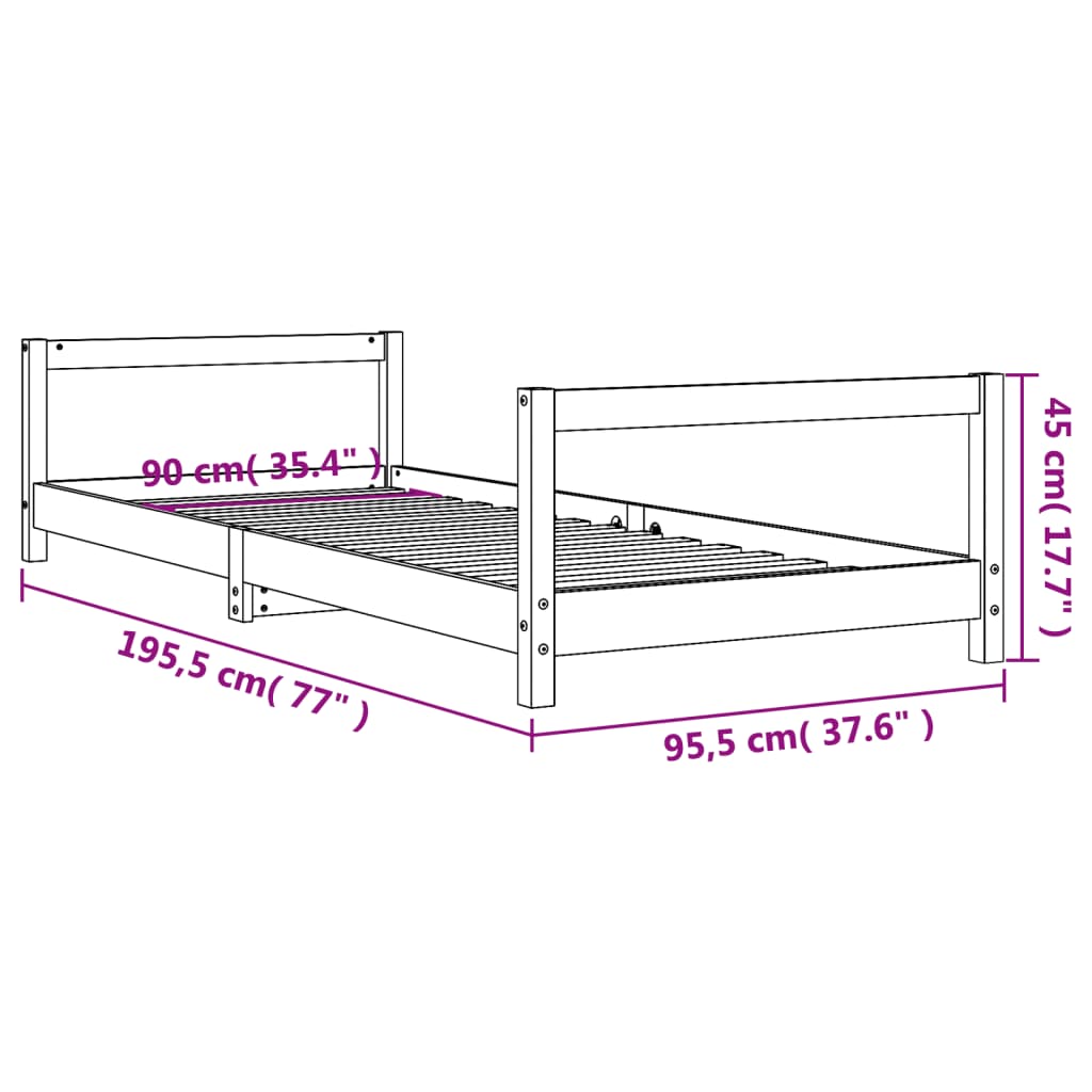 vidaXL Cadre de lit pour enfants blanc 90x190 cm bois de pin massif