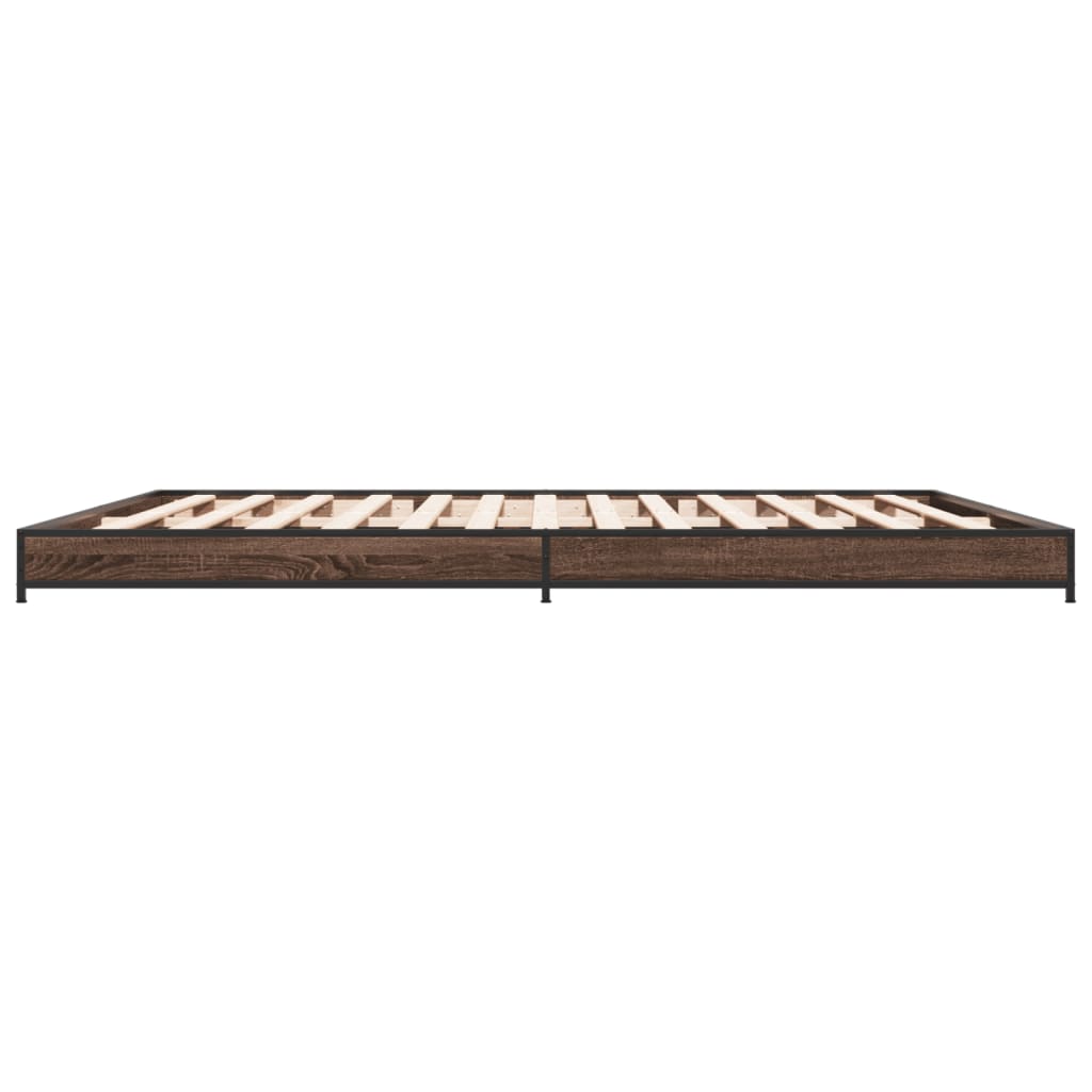 vidaXL Cadre de lit chêne marron 200x200 cm bois d'ingénierie et métal