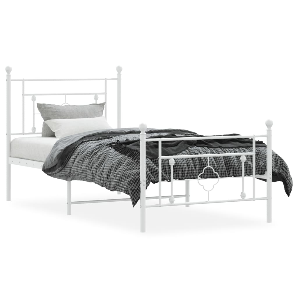 vidaXL Cadre de lit métal sans matelas avec pied de lit blanc 90x200cm