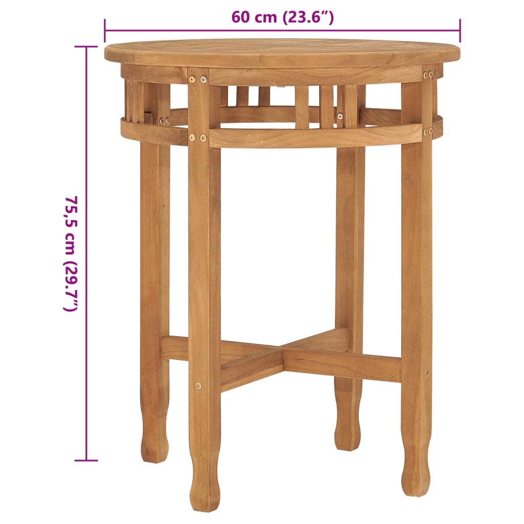 vidaXL Table de bistro Ø60x75,5 cm bois de teck solide