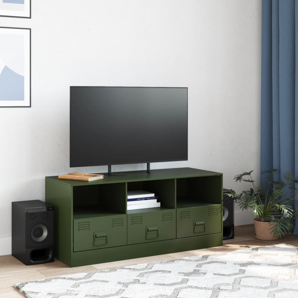 vidaXL Meuble TV vert olive 99x39x44 cm acier