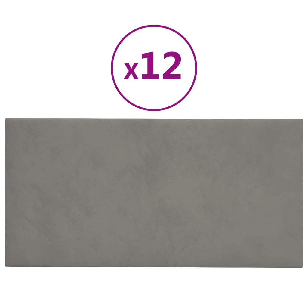 vidaXL Panneaux muraux 12 pcs Gris clair 30x15 cm Velours 0,54 m²
