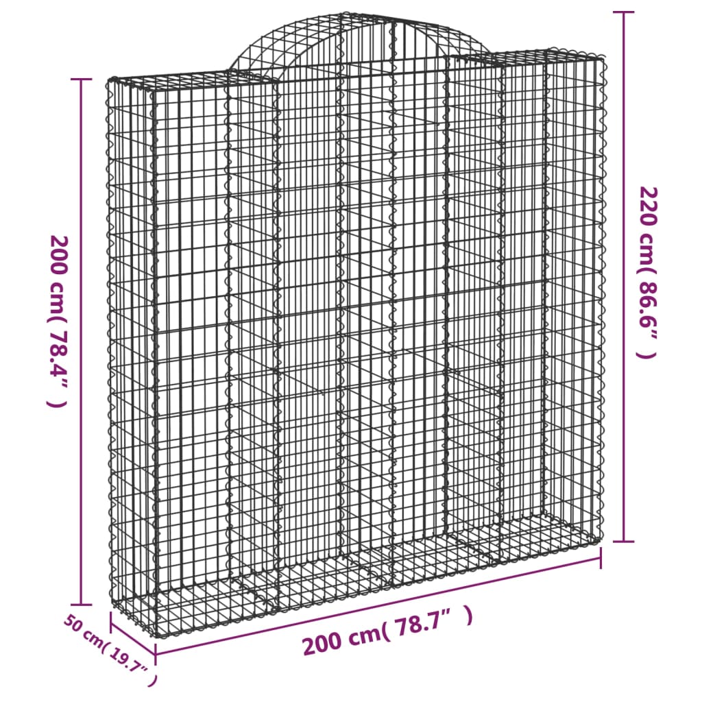 vidaXL Paniers à gabions arqués 4 pcs 200x50x200/220 cm Fer galvanisé