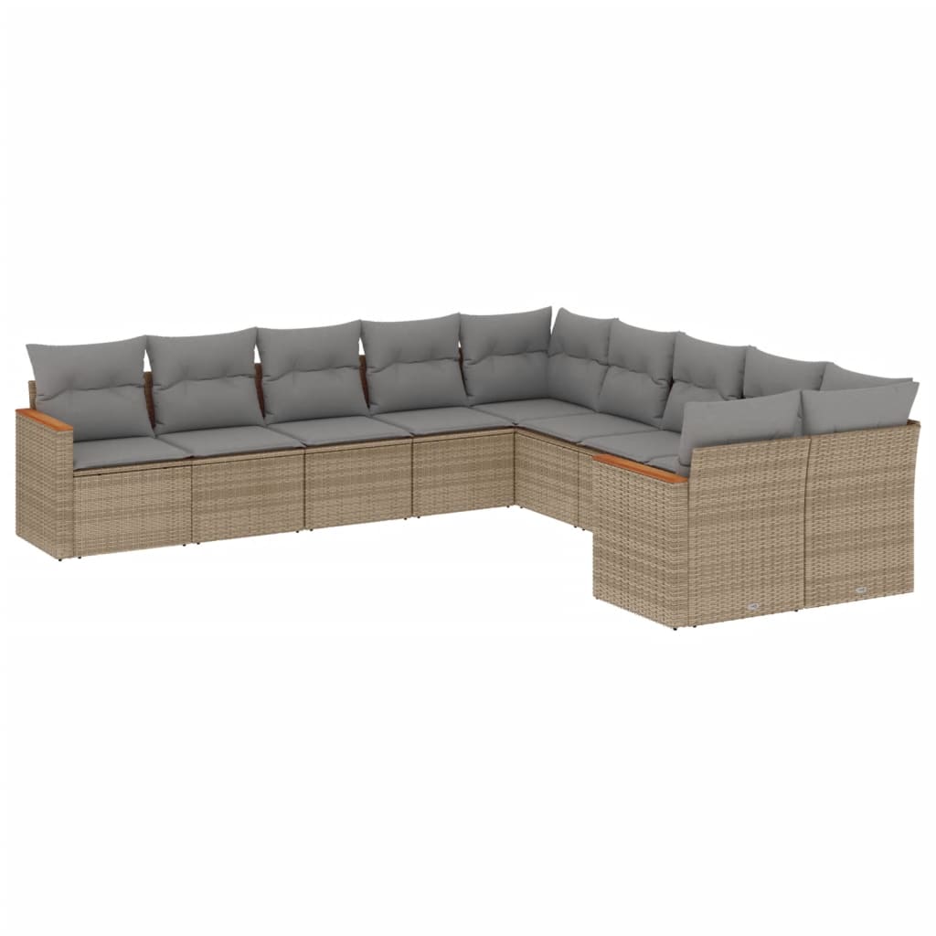 vidaXL Salon de jardin et coussins 10 pcs mélange beige résine tressée