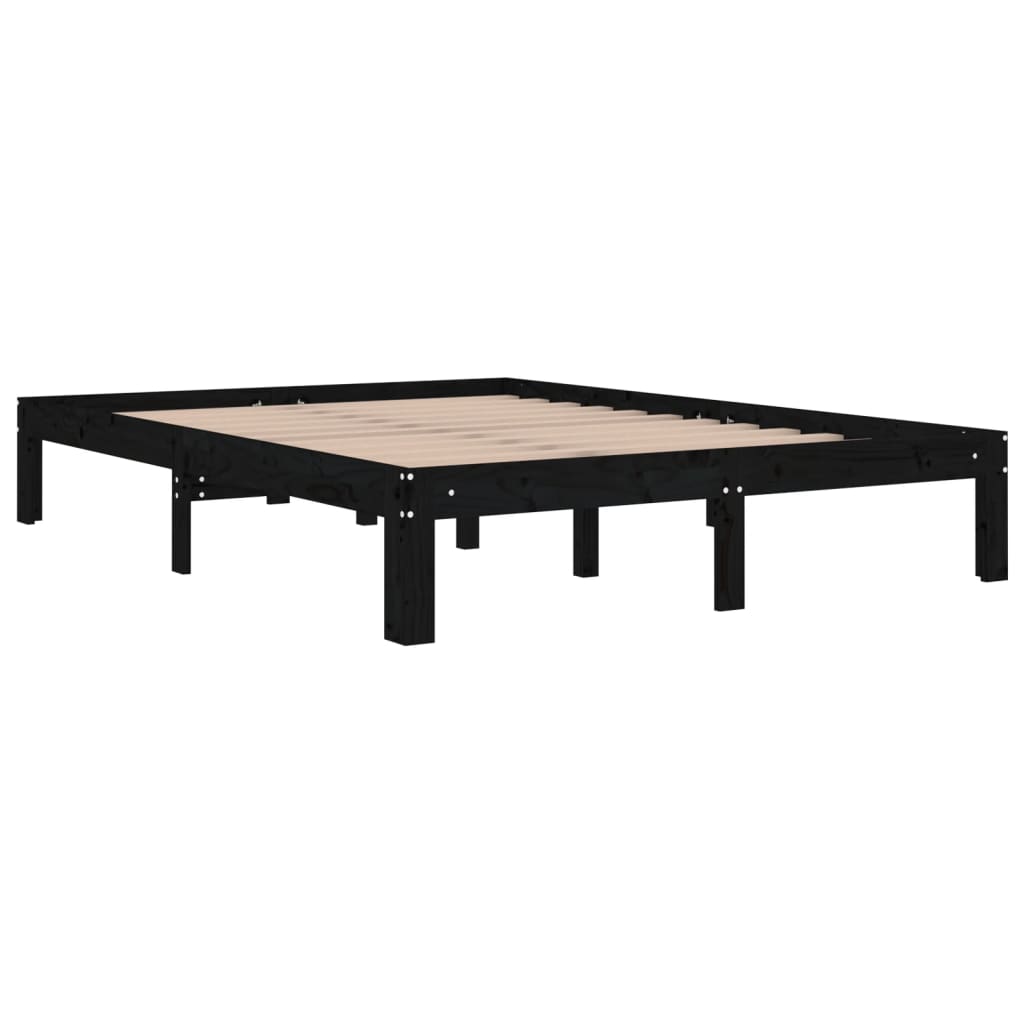 vidaXL Cadre de lit Noir Bois massif 135x190 cm Double