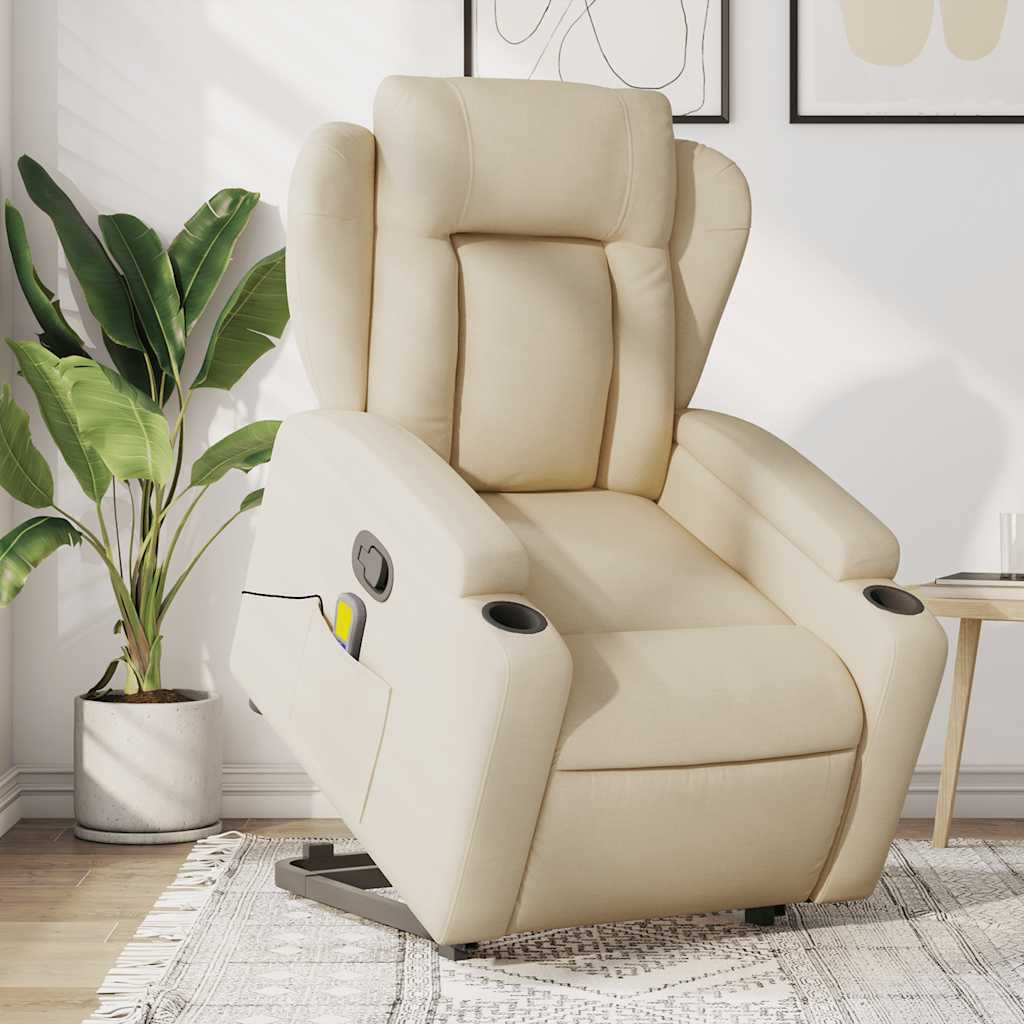 vidaXL Fauteuil inclinable de massage Crème Tissu