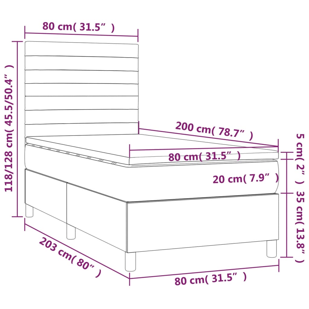 vidaXL Sommier à lattes de lit matelas LED Bleu foncé 80x200cm Velours