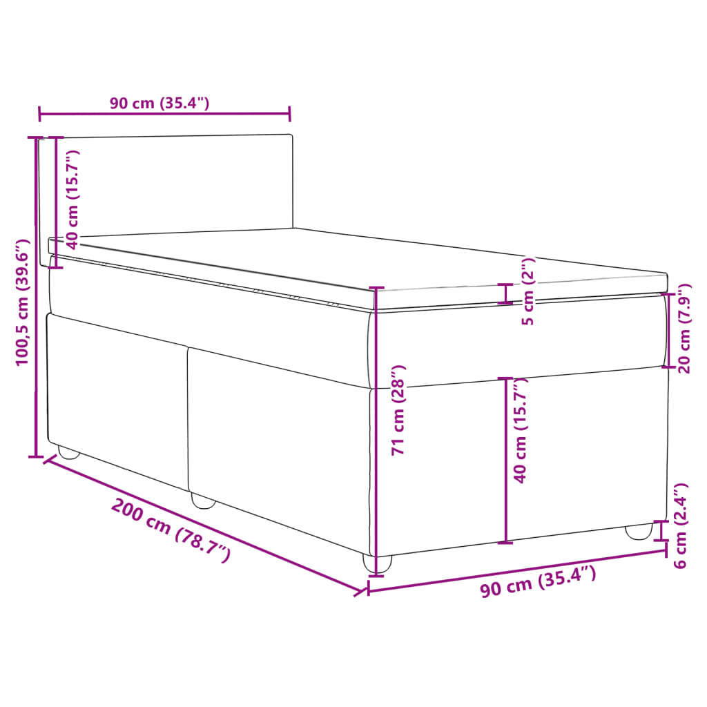 vidaXL Sommier à lattes de lit avec matelas Gris clair 90x200 cm Tissu