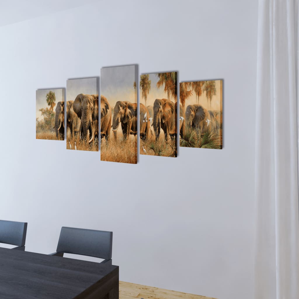 Set de toiles murales imprimées Éléphants 200 x 100 cm