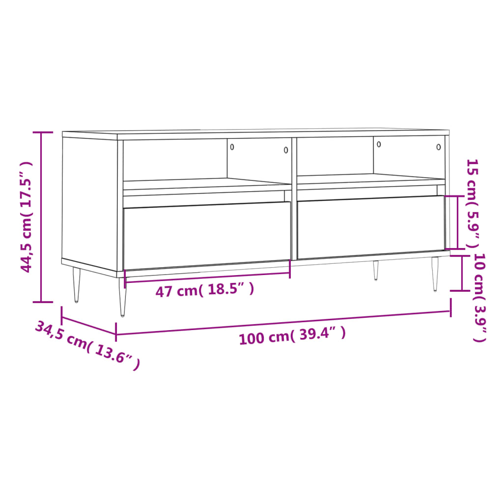 vidaXL Meuble TV blanc brillant 100x34,5x44,5 cm bois d'ingénierie