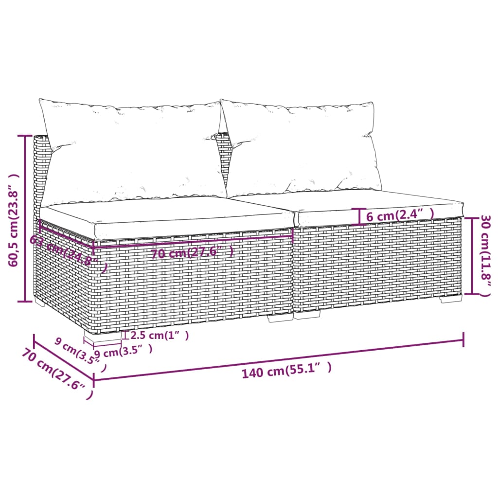 vidaXL Salon de jardin 2 pcs avec coussins Résine tressée Marron