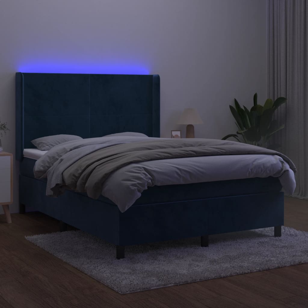 vidaXL Sommier à lattes de lit matelas et LED Bleu foncé 140x190 cm