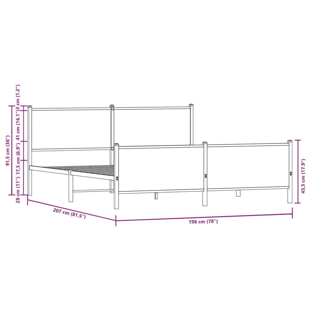 vidaXL Cadre de lit en métal sans matelas chêne marron 193x203 cm