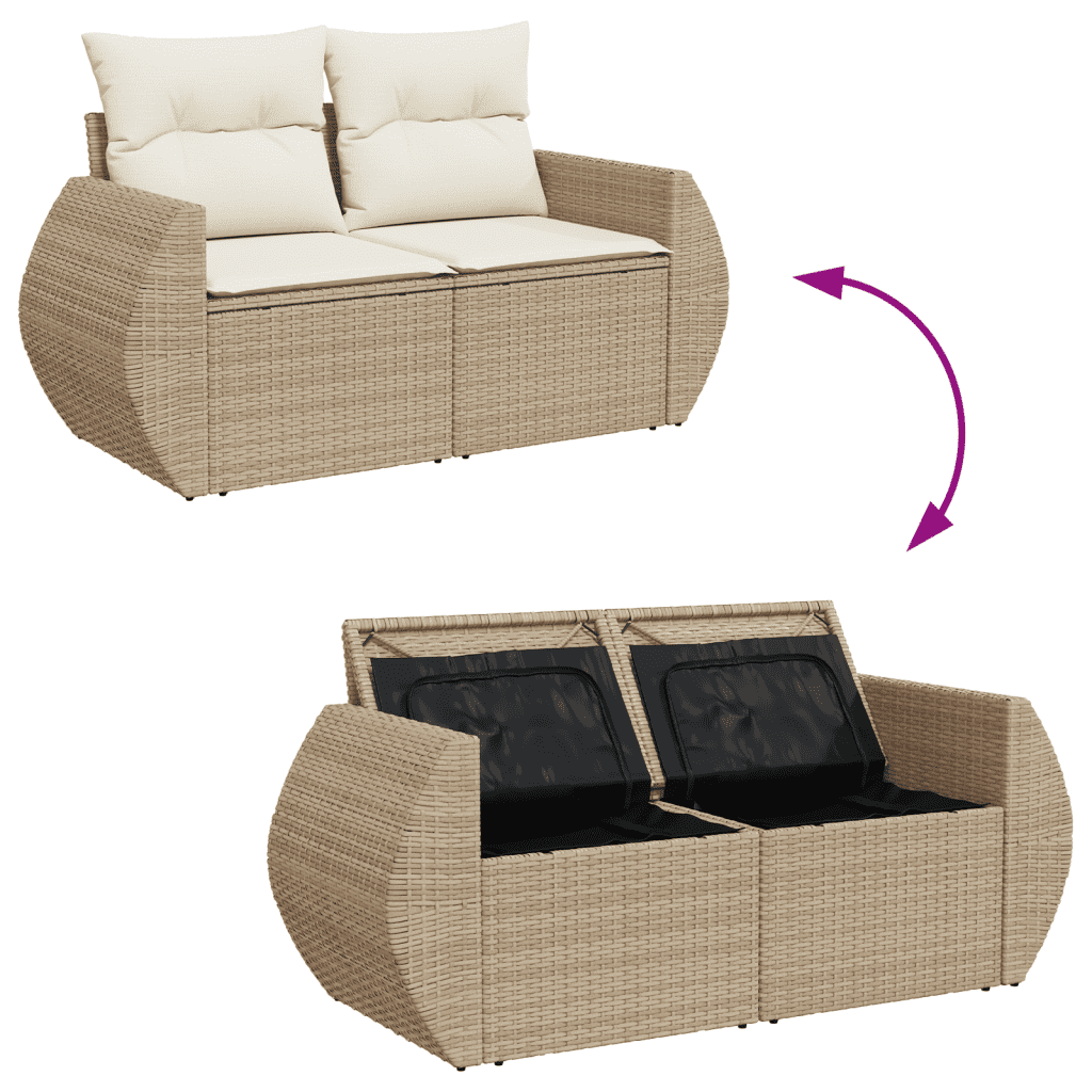 vidaXL Salon de jardin avec coussins 10 pcs beige résine tressée