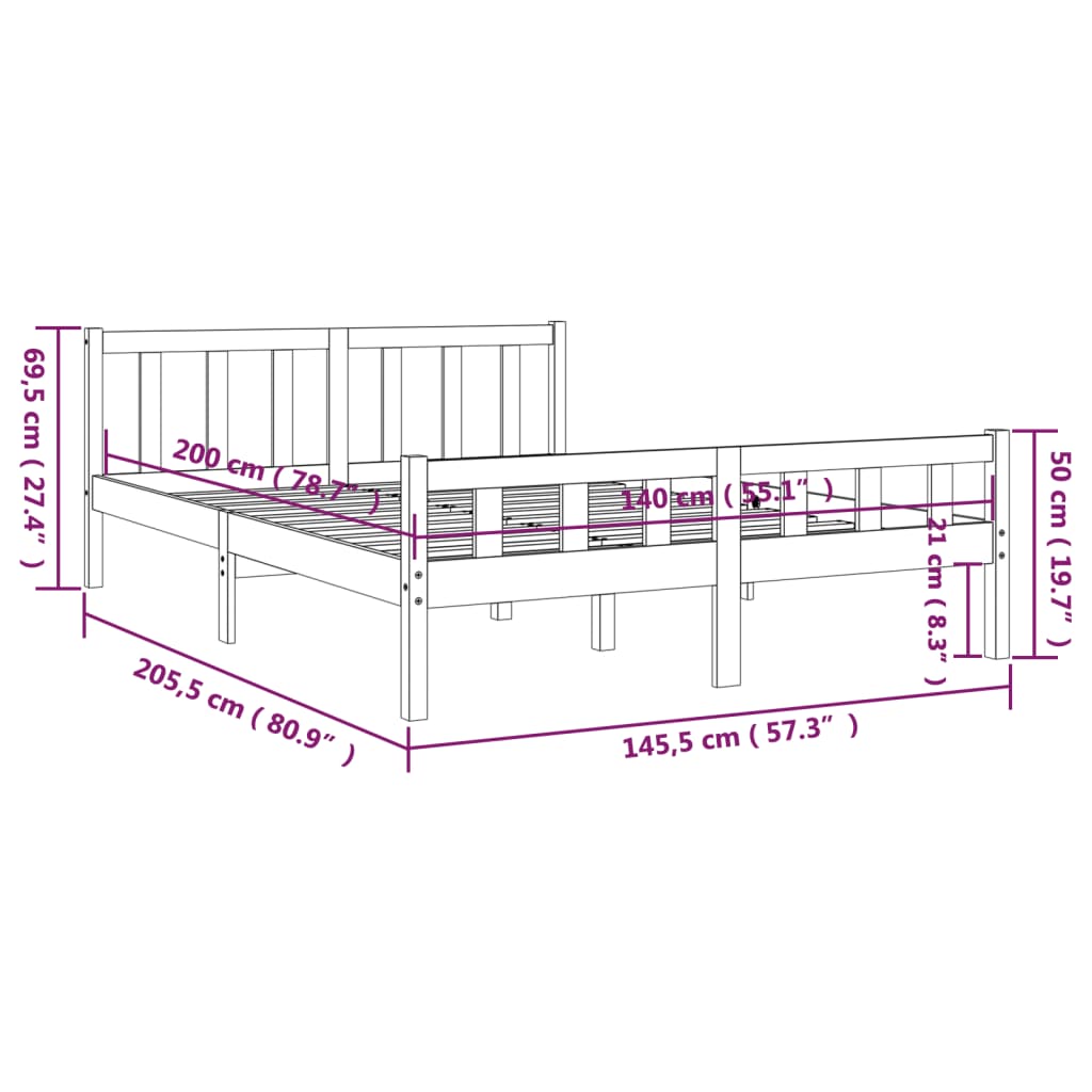 vidaXL Cadre de lit sans matelas bois massif 140x200 cm