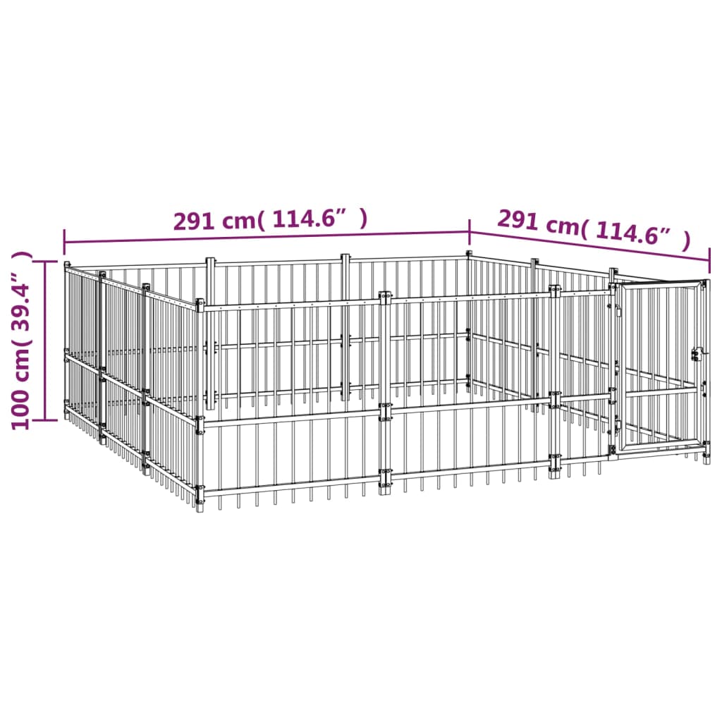 vidaXL Chenil d'extérieur pour chiens Acier 8,47 m²