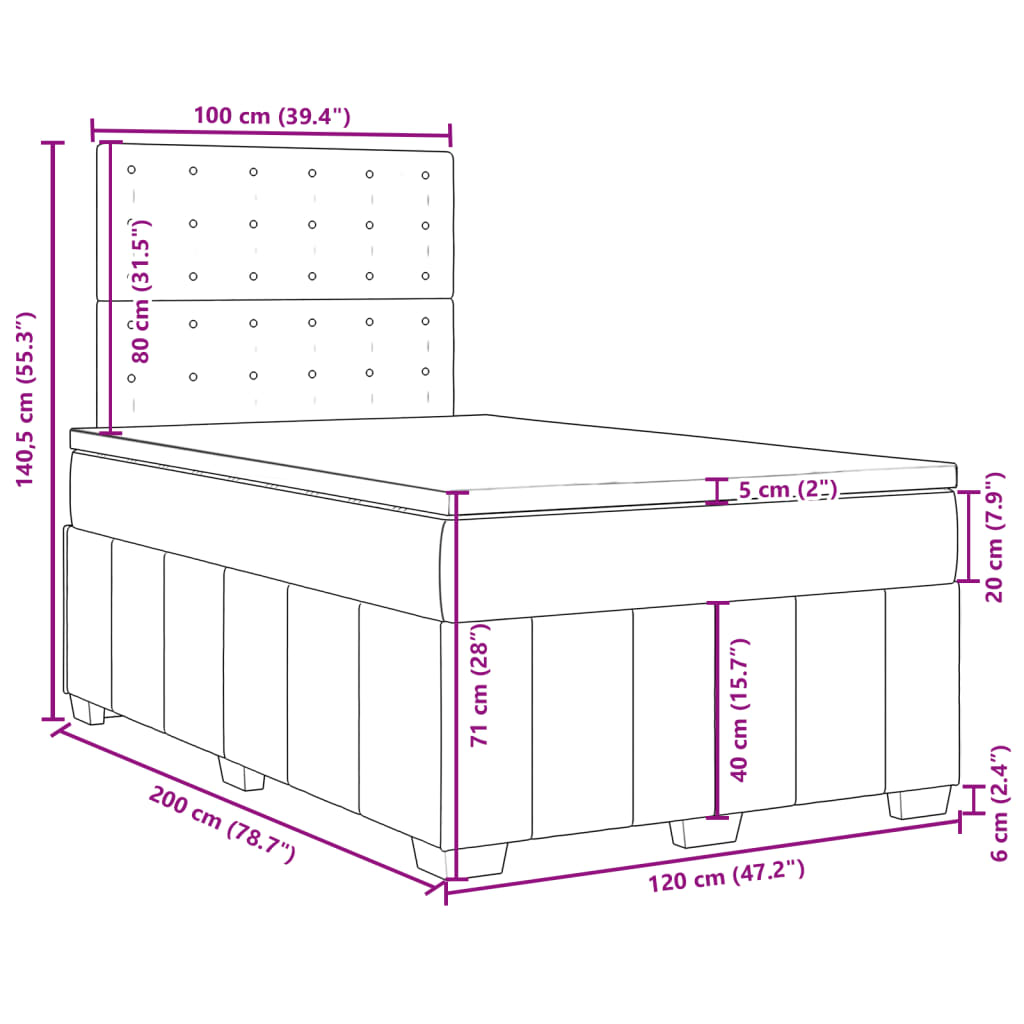 vidaXL Sommier à lattes de lit avec matelas Noir 120x200 cm Tissu