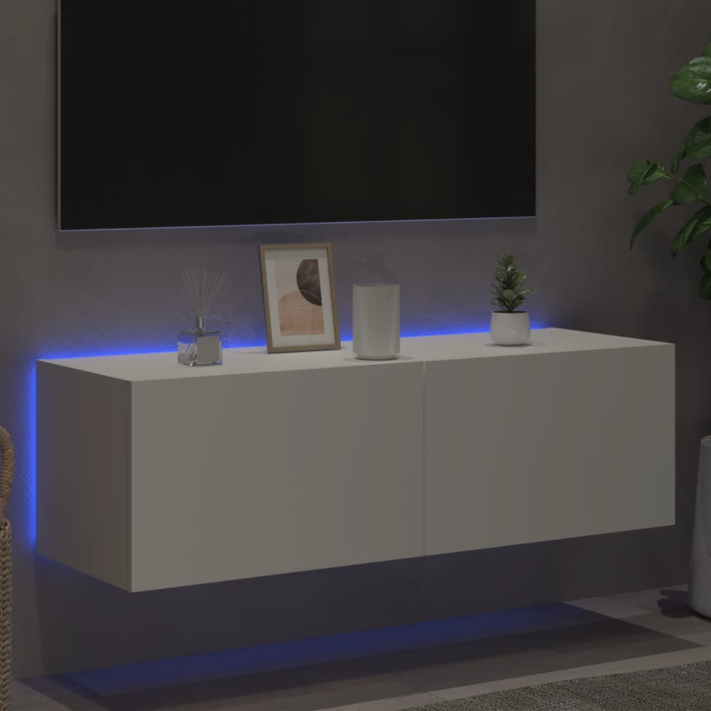 vidaXL Meuble TV mural avec lumières LED blanc 100x35x31 cm