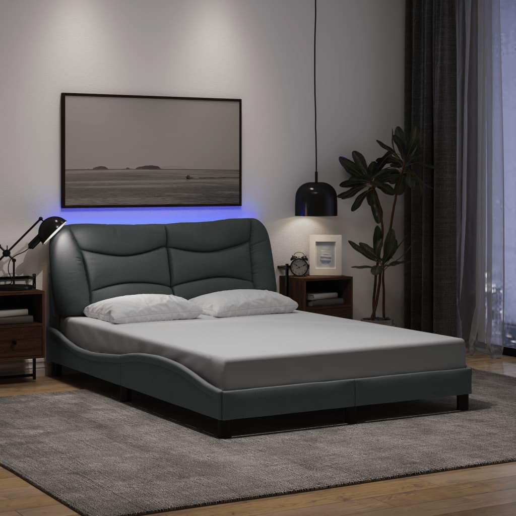 vidaXL Cadre de lit avec lumières LED gris clair 140x200 cm tissu