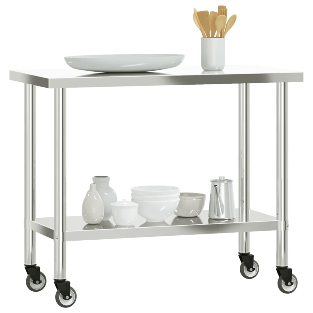 vidaXL Table de travail de cuisine avec roues 110x55x85 cm inox