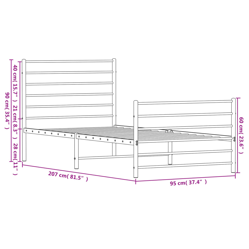 vidaXL Cadre de lit métal sans matelas avec pied de lit noir 90x200 cm