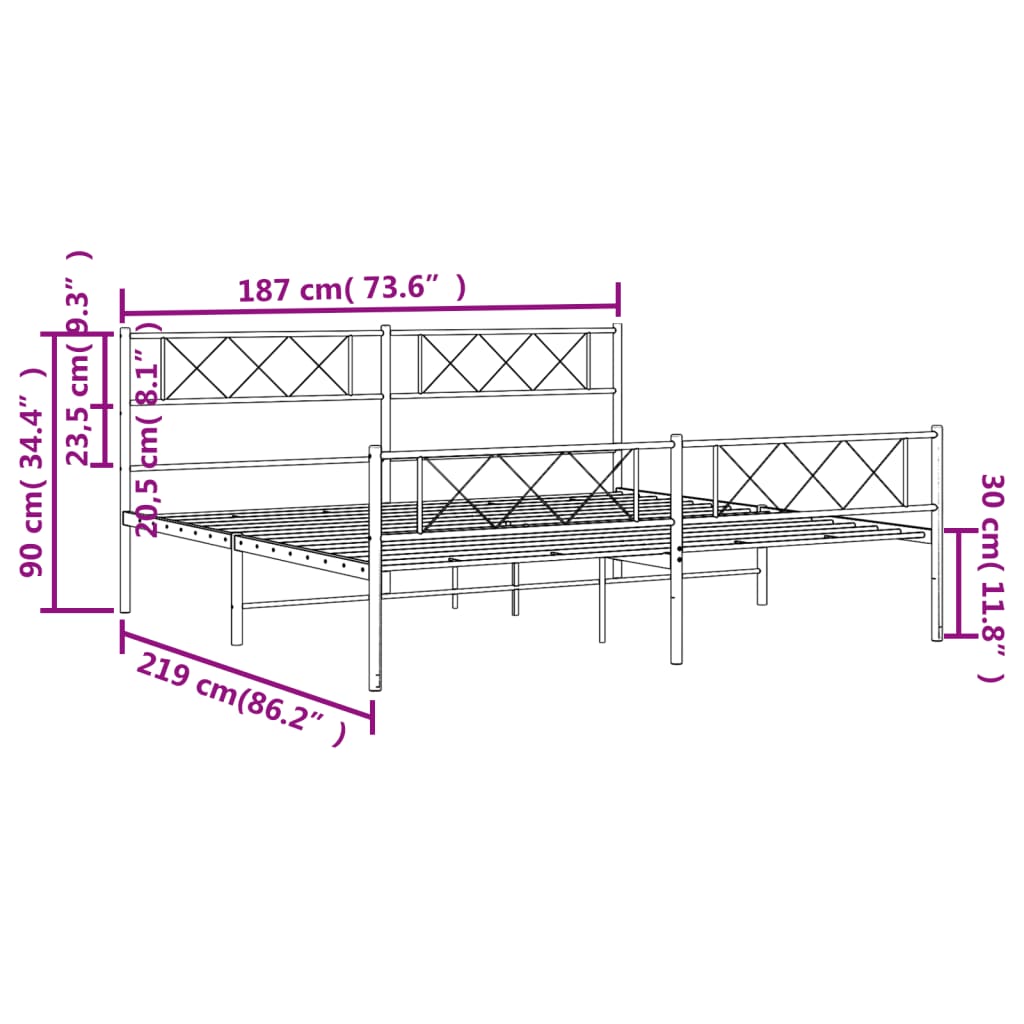 vidaXL Cadre de lit métal sans matelas et pied de lit blanc 183x213 cm