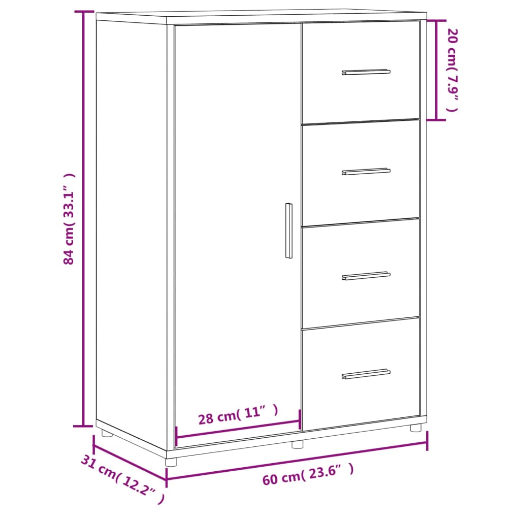 vidaXL Buffet blanc 60x31x84 cm bois d'ingénierie