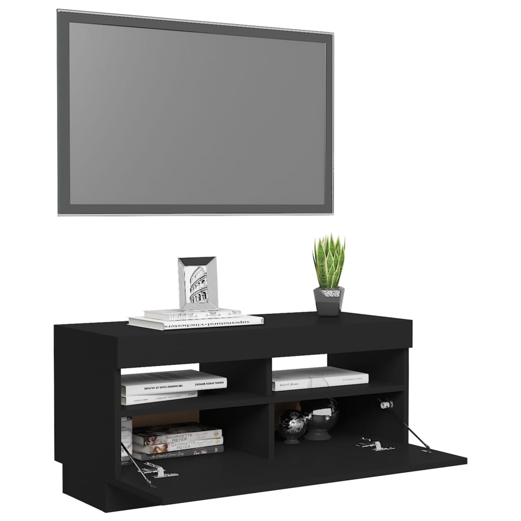 vidaXL Meuble TV avec lumières LED noir 80x35x40 cm