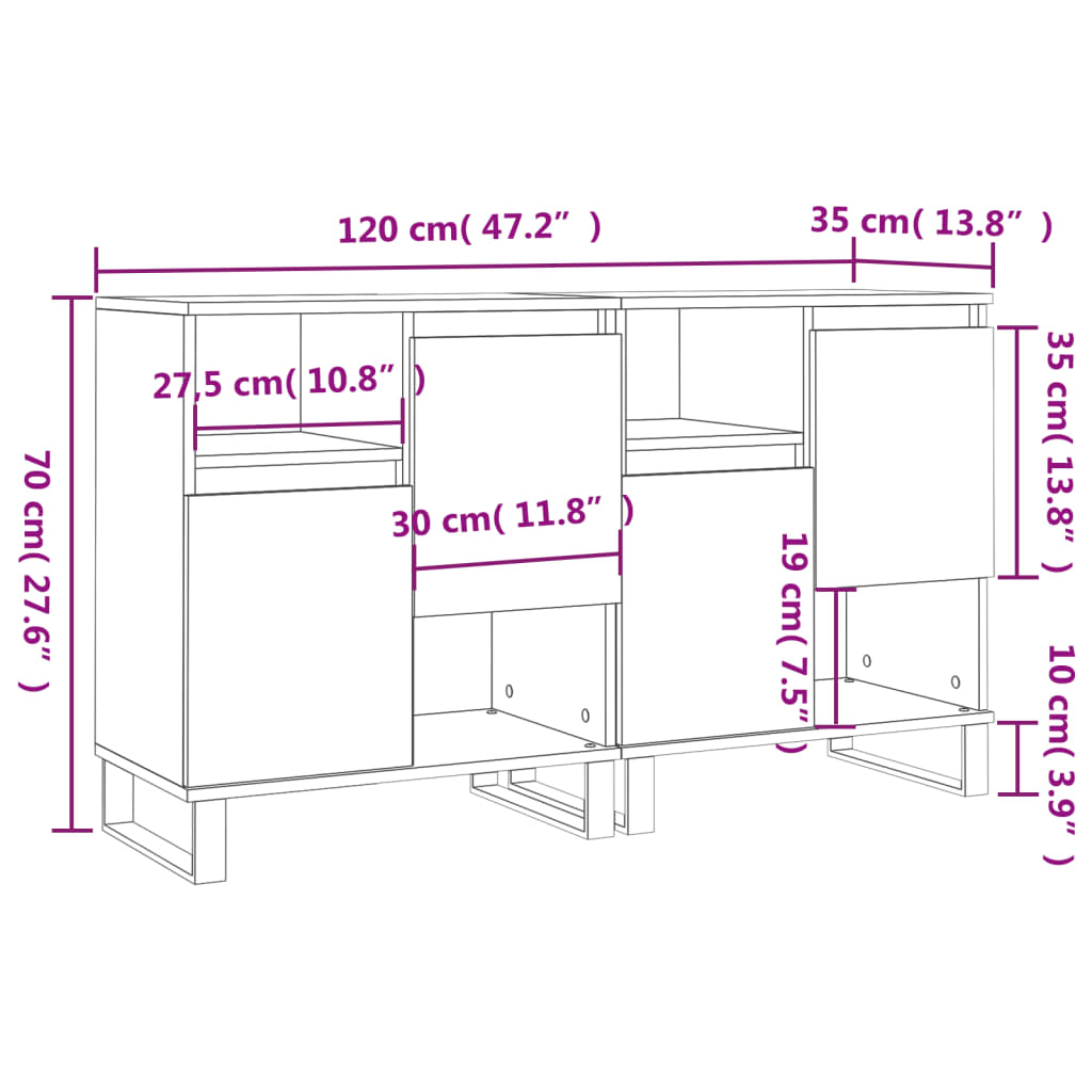 vidaXL Buffets 2 pcs blanc bois d'ingénierie