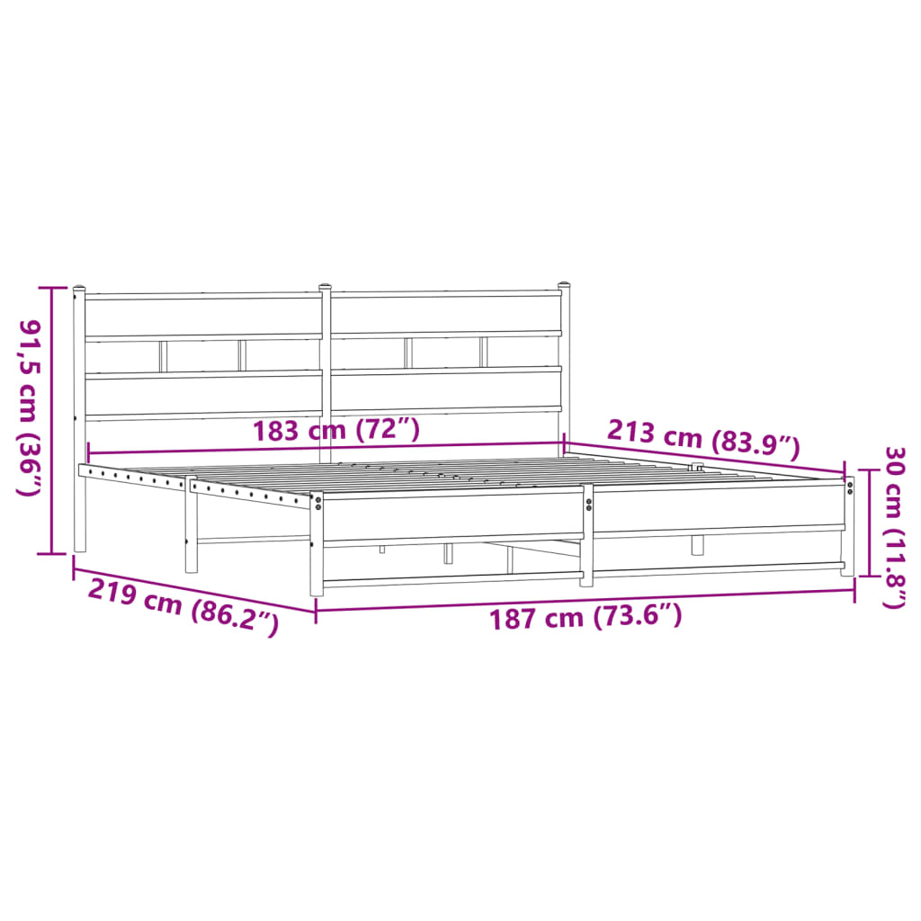 vidaXL Cadre de lit en métal sans matelas chêne marron 183x213 cm