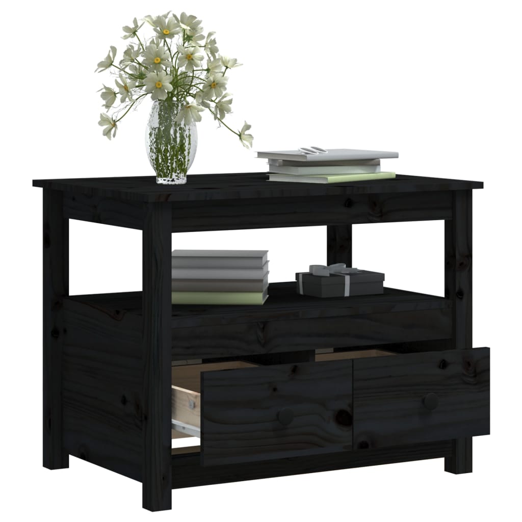 vidaXL Table basse Noir 71x49x55 cm Bois massif de pin