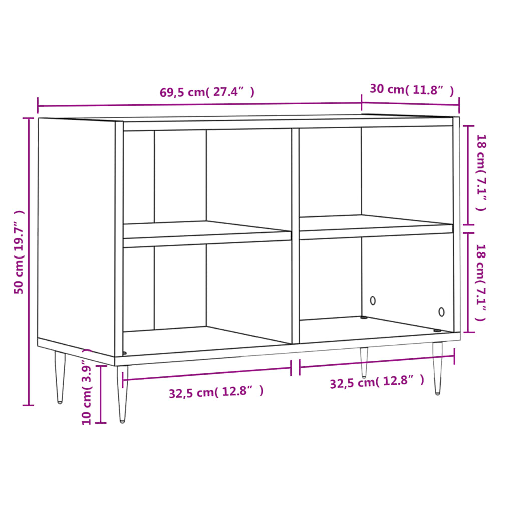 vidaXL Meuble TV chêne fumé 69,5x30x50 cm bois d'ingénierie