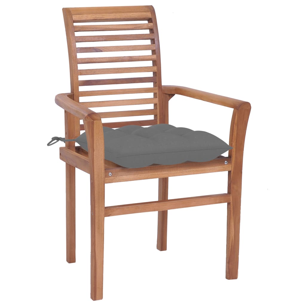 vidaXL Chaises à dîner 8 pcs avec coussins gris Bois de teck solide