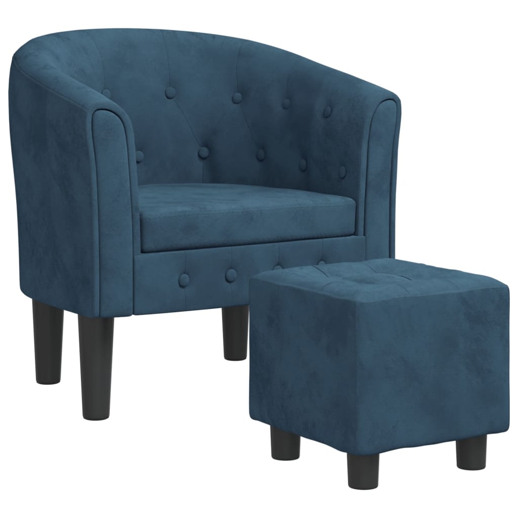 vidaXL Fauteuil avec repose-pied bleu foncé velours