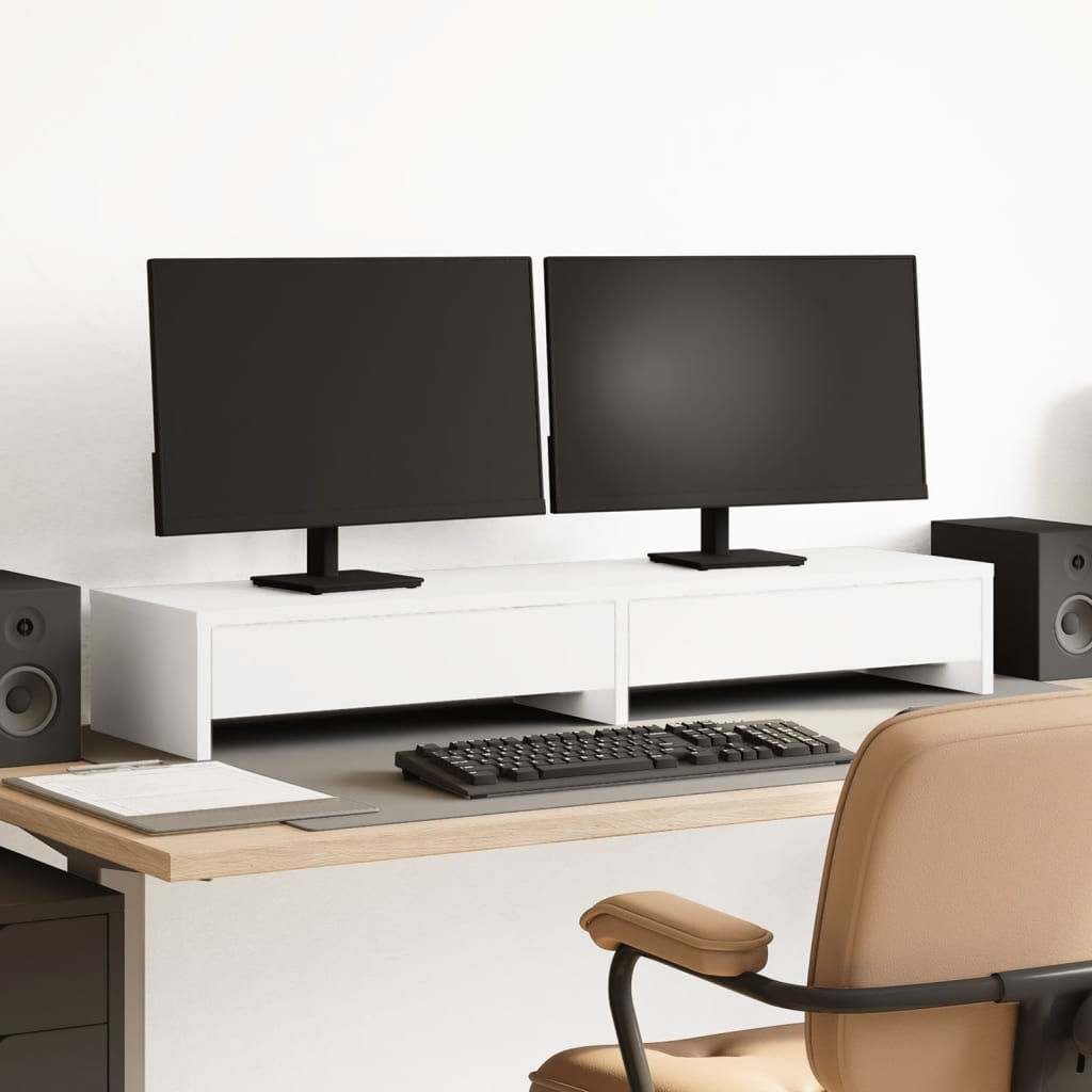 vidaXL Support de moniteur avec tiroirs blanc bois d'ingénierie