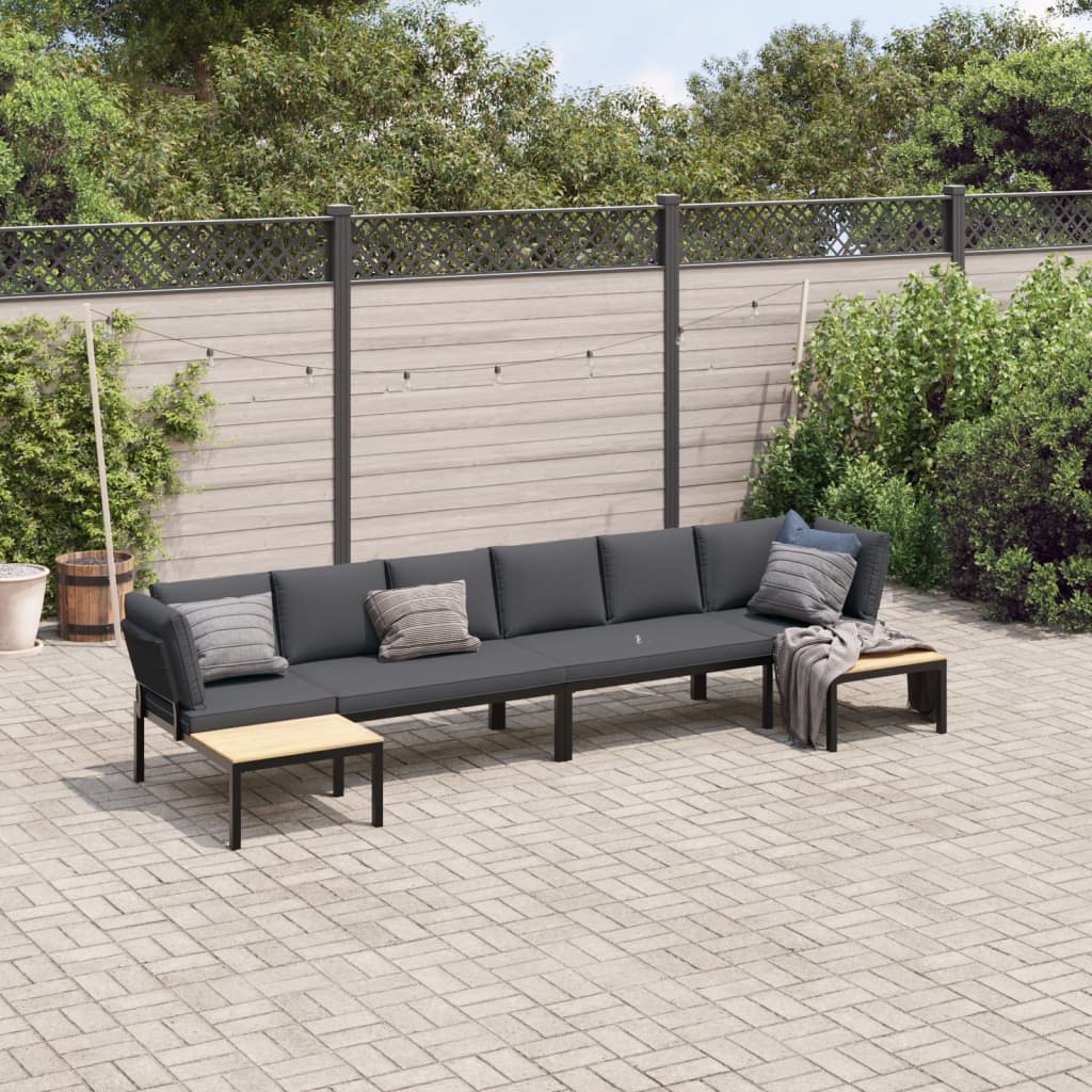 vidaXL Salon de jardin 4 pcs avec coussins noir aluminium